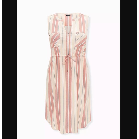 Torrid Mini Shirt Challis Dress 2X 18 20 Pink Stripe Zip Front Sleeveless READ - Picture 15 of 16